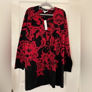 Gorgeous Chico's Black and Red Patterned Cardigan Sweater NWT